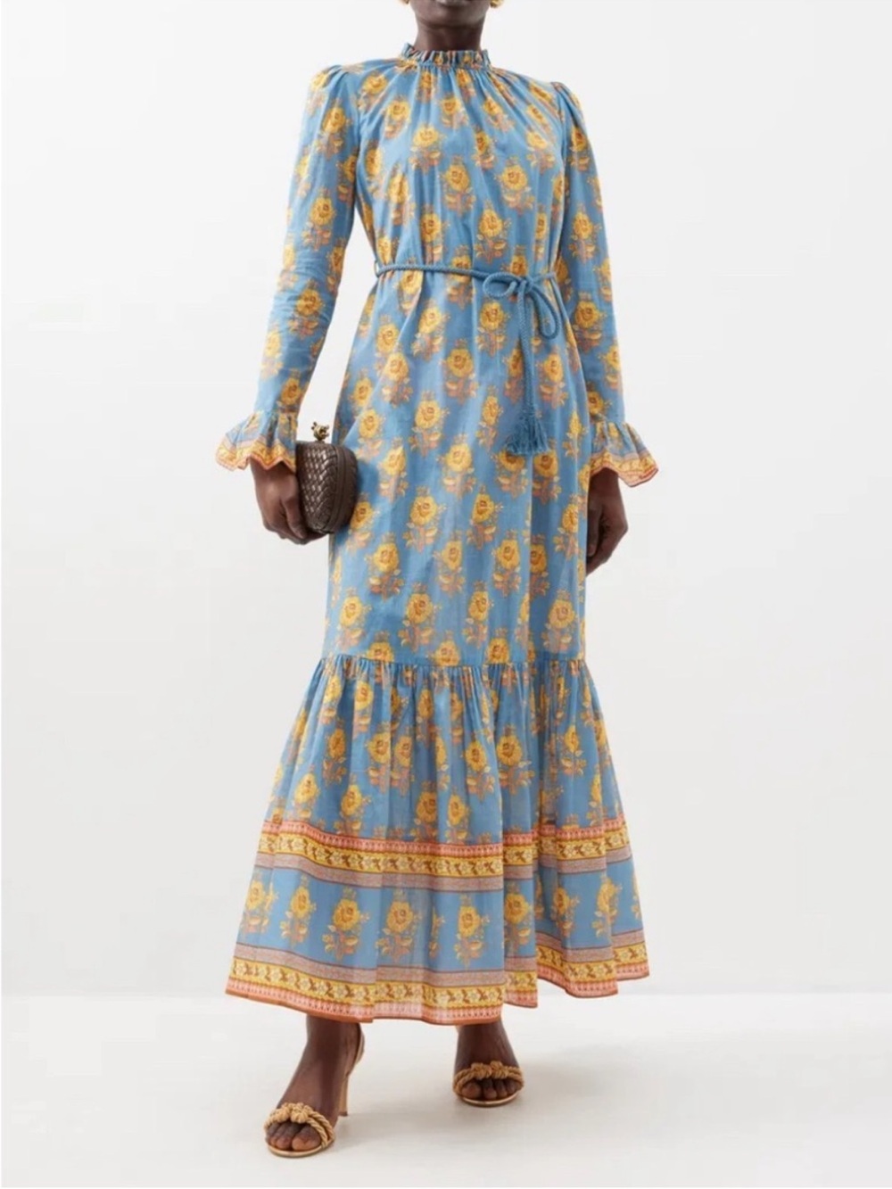 Zimmermann Blue and Yellow Floral Long-Sleeve Maxi Dress With Belt